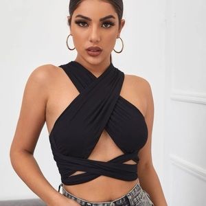 Cross Wrap Front Tie Back Halter Top